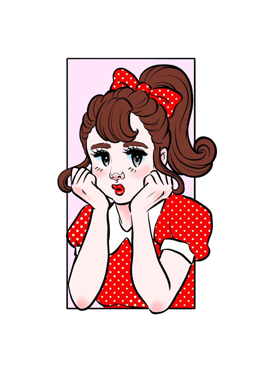1girl solo brown hair bow polka dot hair bow polka dot dress  illustration images
