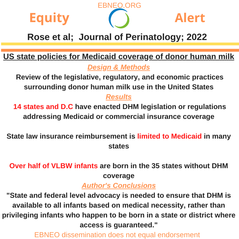 A review of federal and US state policies for Medicaid coverage of human donor human milk @JPerinatology ow.ly/xTtM50Lilwh #ebneoalerts #equity4babies #EBNEOEquityAlerts #neotwitter #neoEBM