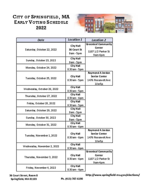 Early voting for the 2022 Statewide Electiom begins today! Here are the Early Voting times and locations for Springfield. #mapoli #spfldpoli