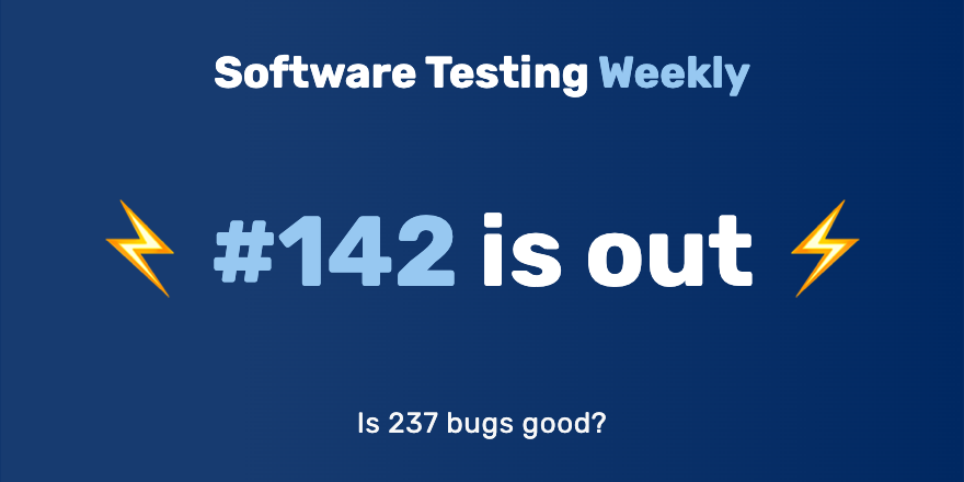 Hey! 🙂

The 142nd issue is out!
softwaretestingweekly.com/issues/142

Congrats <a href="/dsynadinos/">Damian Synadinos</a>, <a href="/flyvenkat/">Venkat Ramakrishnan</a>, @cakehurstryan, <a href="/TestAndAnalysis/">Mike Harris @testandanalysis.bsky.social</a>, <a href="/suryakantaml/">Suryakanta Mohapatra</a>, @RyanCraven_QA, @maaretp, @krkelley5, <a href="/gil_zilberfeld/">Gil Zilberfeld (TestinGil)</a>, <a href="/mcruzdrake/">Marie Cruz 🇵🇭</a>, <a href="/dialexnunes/">Diogo Nunes</a>, <a href="/_tejpratap/">Tej Pratap Singh</a> and <a href="/mgaertne/">Markus Gärtner</a>!

#SoftwareTesting #QA
