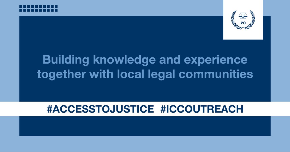 #AccessToJustice #ICCOutreach LEGAL COMMUNITY PROGRAM Outreach information sessions support legal professionals as they seek to: ➡️ increase knowledge ➡️ participate as counsels ➡️ serve as local experts on international justice issues ℹ️ icc-cpi.int/get-involved/l… #MoreJustWorld