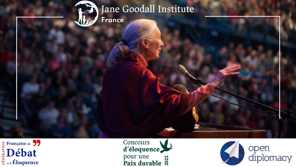 ffdeloquence's tweet photo. 🗣️ La Fédération Française de Débat et d'Éloquence  s'associe avec le Jane Goodall Institute France pour vous présenter le Concours d’éloquence pour une paix durable : Transmettre la voix de Jane Goodall pour les décennies à venir https://t.co/7q5gQjRT6x