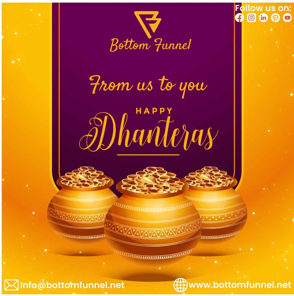 BottomFunnel's tweet photo. We hope the festival of Dhanteras brightens your heart and home with happiness and fills it with sparkles of success. Warm wishes to you and your family. Happy Dhanteras. 🫶🏻
.
#bottomfunnel #bottomfunnelmarketing #dhanteras #diwali #india #trending #itcompany  #explorepage https://t.co/HqRAfsdmdr