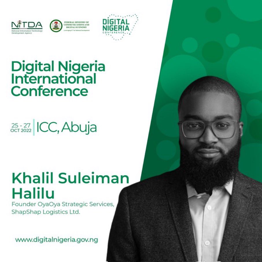 DigitalNigeria1's tweet photo. Meet our speaker: Khalil S. Halilu is the Founder of OyaOya Strategic Services &amp; ShapShap Logistics. He recently emerged Global Best at the Supernova Challenge Pitch Competition, Mobility and Smart Cities Innovator Category in Dubai, UAE. 
#DigitalNigeria2022 https://t.co/bXbgG2uoeF