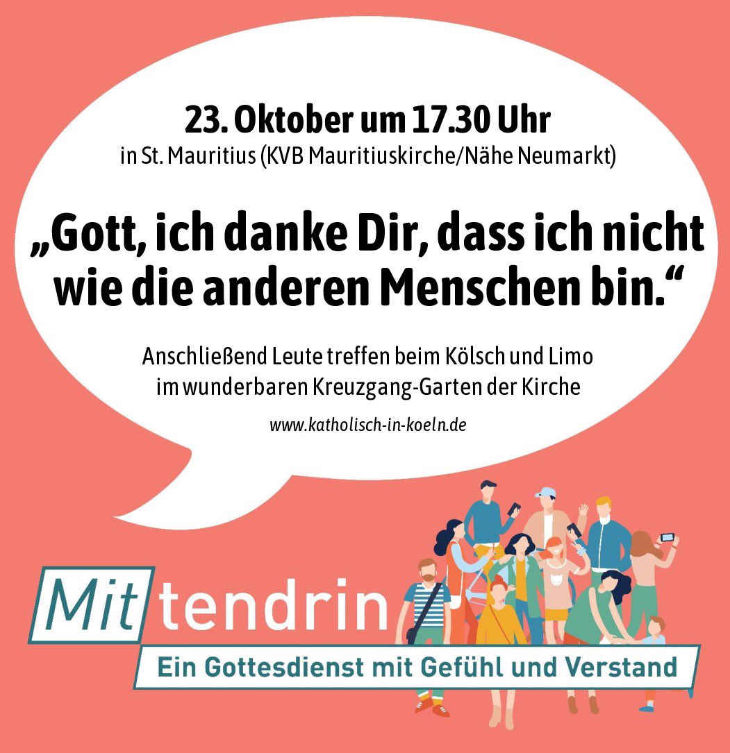 DominikMeiering's tweet photo. „Gott, ich danke Dir, dass ich nicht wie die anderen Menschen bin.“
So betet der Pharisäer im Tempel. Meint der das ernst? Bei zig Gelegenheiten kommt doch das Gefühl hoch: „Das könnte ich auch! Das könnte ich besser!"
Wie ist das mit dem Vergleichen? Und was zählt vor Gott? https://t.co/XSfvtHplGv