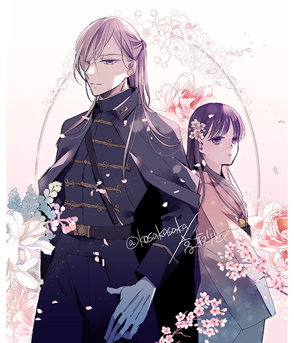 1boy flower 1girl long hair gloves hair ornament hair flower  illustration images