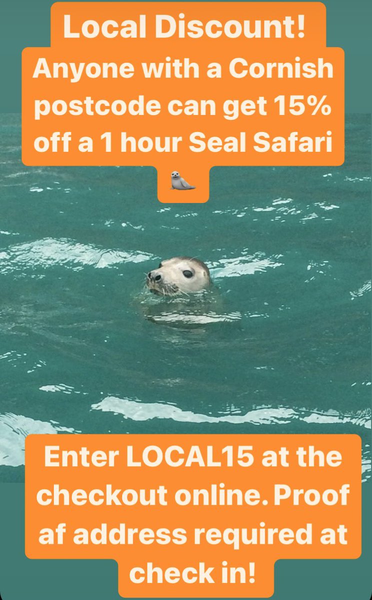 💥Extended local discount💥
This now covers half term!!! Book now to avoid disappointment! 🦭🚤🌊 

#Cornwall #halfterm #wildlifewatching  #boattrip #seal #greyseal #dolphin #dolphinwatching #AdventureTime 

<a href="/PadstowTIC/">Padstow Tourist Information Centre</a> <a href="/padstowharbour/">Padstow Harbour</a> <a href="/ILoveCornwallUK/">Visit Cornwall</a>