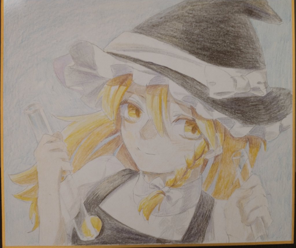 kirisame marisa 1girl solo traditional media hat blonde hair braid witch hat  illustration images