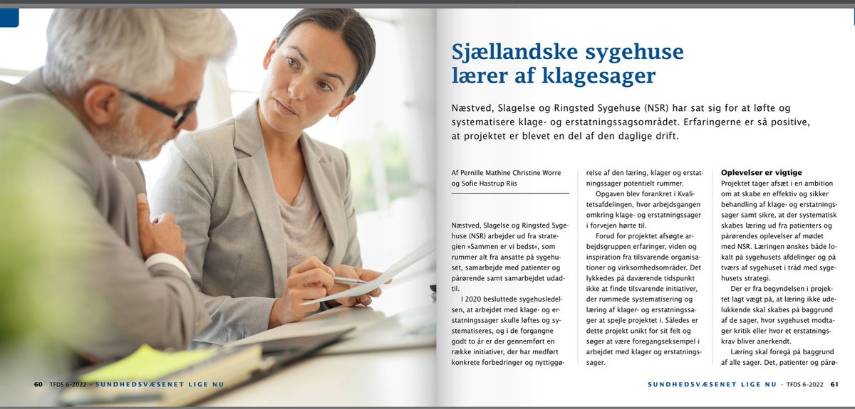 Peter Mandrup Jensen (@peter2990) on Twitter photo et er en kunst at få #læring ud af klager og erstatningssager - og ikke gå i forsvar.
På <a href="/NSRsygehuse/">NSRsygehuse</a> arbejder man koncentreret med emnet.
Læs inspirerende artikel af Pernille Worre og Sofie Riis i spritnyt tidsskrift fra <a href="/DSSnet_dk/">Dansk Selskab for ledelse i Sundhedsvæsenet</a>
paperturn-view.com/da/dssnet/tids…
#ledelse #sundpol et er en kunst at få #læring ud af klager og erstatningssager - og ikke gå i forsvar.
På <a href="/NSRsygehuse/">NSRsygehuse</a> arbejder man koncentreret med emnet.
Læs inspirerende artikel af Pernille Worre og Sofie Riis i spritnyt tidsskrift fra <a href="/DSSnet_dk/">Dansk Selskab for ledelse i Sundhedsvæsenet</a>
paperturn-view.com/da/dssnet/tids…
#ledelse #sundpol