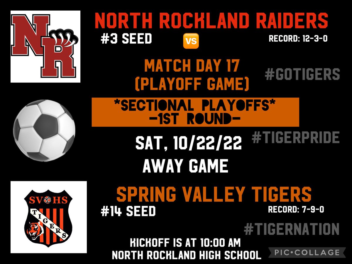 Coach_nelson17's tweet photo. It’s go time! Game Day, we are traveling to Theills, NY for a matchup against the #3 seed North Rockland Raiders. Kickoff is at 10:00AM at North Rockland HS, come out to support the Tigers 🟠⚫️⚽️🐅 #tigerpride #tigernation #gotigers #tigerswillriseagain #resilienttogether https://t.co/AMWTNpjN7Q