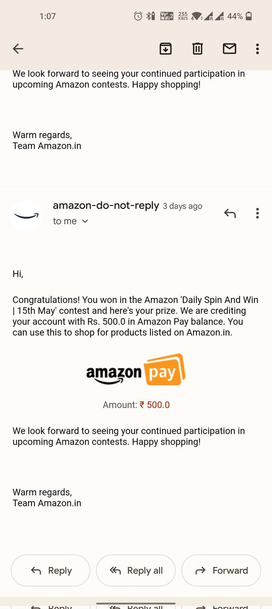 TheGabbarAtul's tweet photo. I Played a Funzone game "Daily Spin and win". Thanks, Once Again I won a prize of Rs 500 in Amazon Wallet on 16th May 2022 as a winner of the contest. ✌️ #AmazonPrime #IWonOnAmazon #AmazonQuiz #Funzone #AmazonWinner #Gabbar_Atul @TheGabbarAtul @amazonIN #TheGabbarAtul 🤞🤏😎📍 https://t.co/I944uYIMl4