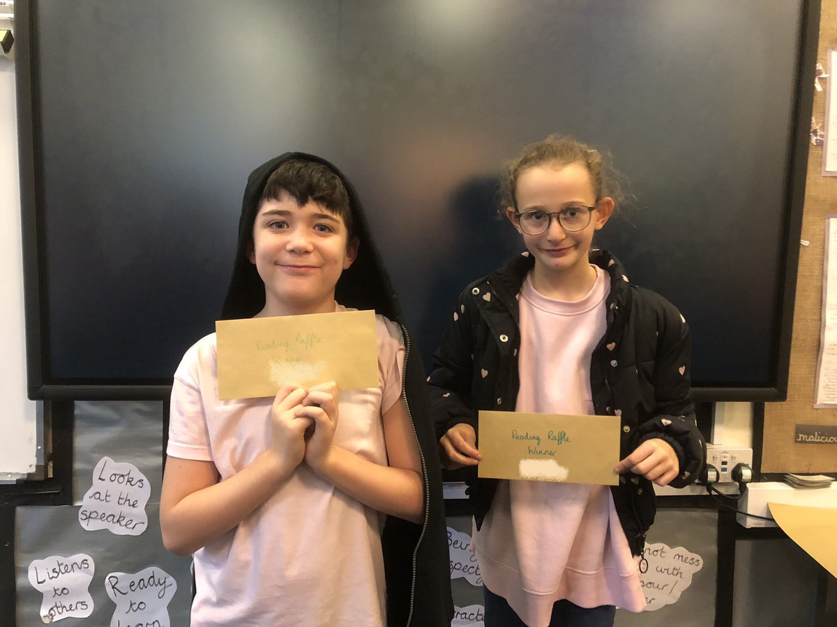 ASALeavers23's tweet photo. Our end of term reading raffle winners! A ticket is given for each time read at home. That can be 4 tickets a week and these two children achieve that every time. More tickets, more chance of winning! They chose Smyths Toys vouchers for their prize. Congratulations!#ASAReading https://t.co/gVkAiT2tTy