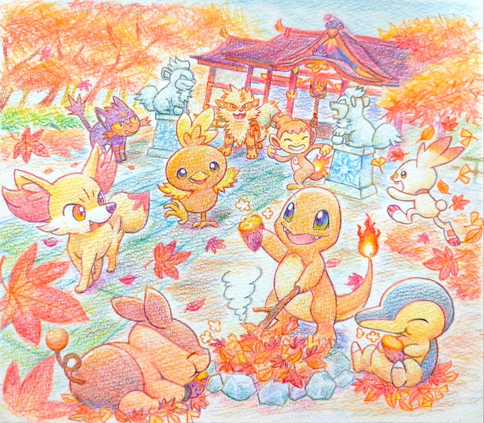 紅く染まる季節#ポケモンイラスト 