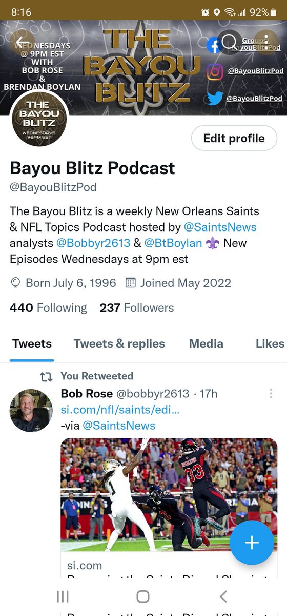 Guys make sure you follow our page @BayouBlitzPod . Our show goes live every Wednesday at 9pm Eastern/8 Central. Plenty of different places to catch the BayouBlitz live or on reply, but we're trying to make this page grow!(We do follow back lol)