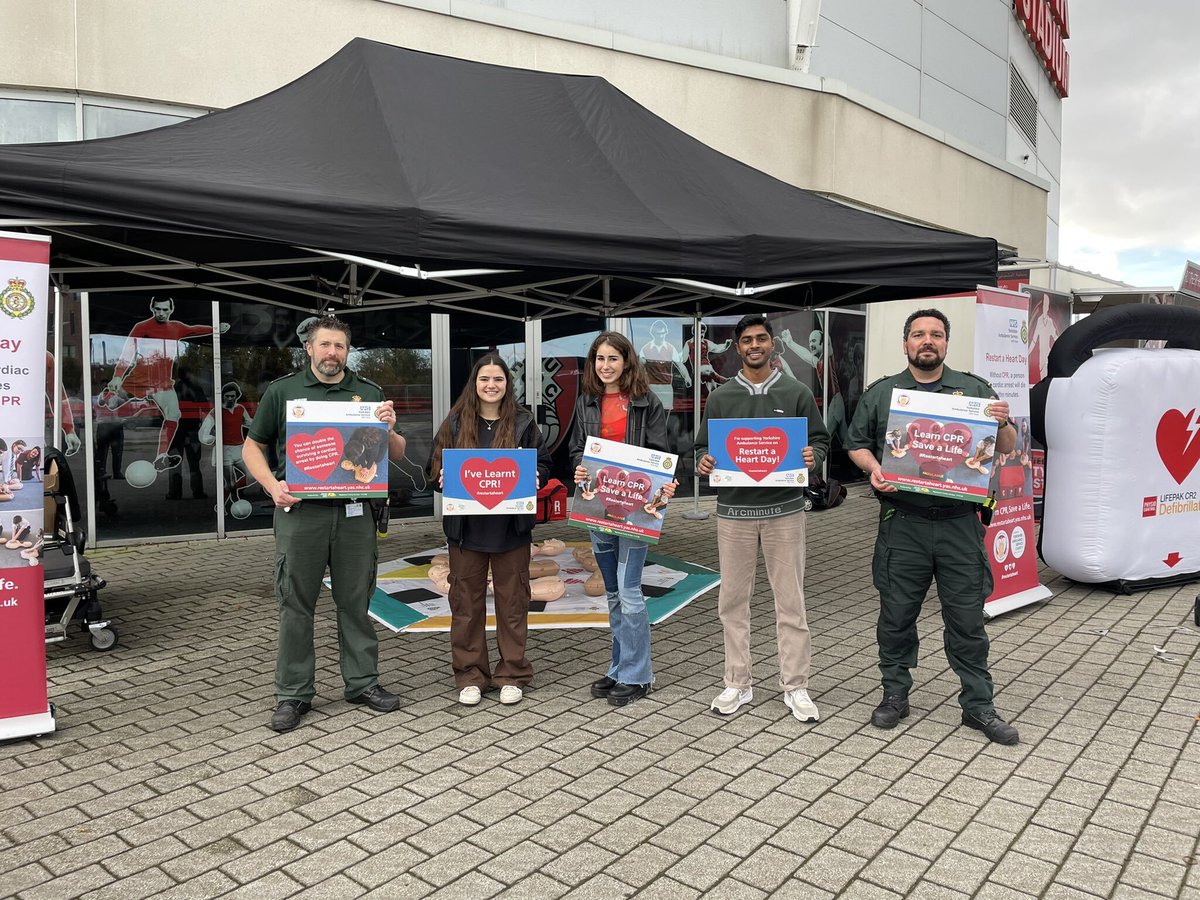 We are incredibly grateful to members of <a href="/YorksAmbulance/">Yorkshire Ambulance</a> who have joined us for today’s visit of Hull City. 

They are giving supporters the opportunity for free CPR lessons as part of Restart A Heart Day outside AESSEAL New York Stadium. 

#rufc | #ForeverTogetherForeverProud