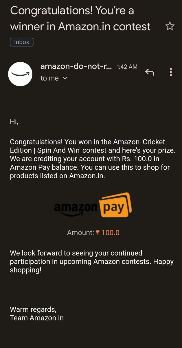 TheGabbarAtul's tweet photo. I Played a Funzone game "Cricket Edition" Spin and win.Thanks,Once Again I won a prize of Rs 500 in Amazon Wallet on 7th July 2022 as a winner of the contest.✌️ #AmazonPrime #IWonOnAmazon #AmazonQuiz #Funzone #AmazonWinner #Gabbar_Atul @TheGabbarAtul @amazonIN #TheGabbarAtul 🤞😎 https://t.co/k3IqbP6r26