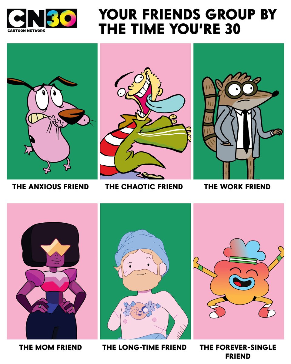 And we all have back problems 🥴 Which friend are you? 

#CN30 #CartoonNetwork #Friends #FriendGroup #thisis30 #30andthriving #30s #couragethecowardlydog #EdEddnEddy #RegularShow #StevenUniverse #AdventureTime #theamazingworldofgumball #tawog
