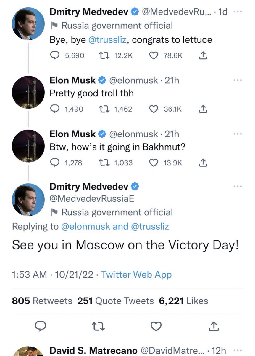 “See you in Moscow on Victory Day!” Moscow Musk and Russia’s Deputy Chairman of Security high five it on Twitter.