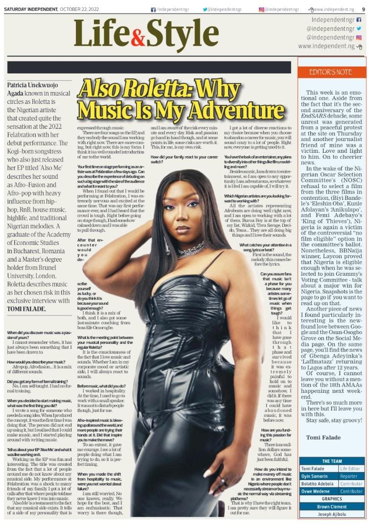 RolettaRose's tweet photo. Guess who is on the cover of Daily Independent today ๐๐, the adventure continues.
Keep streaming Pon It and https://t.co/vluqTRw6Fp ๐
#AllSoMe EP
#PonIt
#Roletta https://t.co/DeFIb669tm