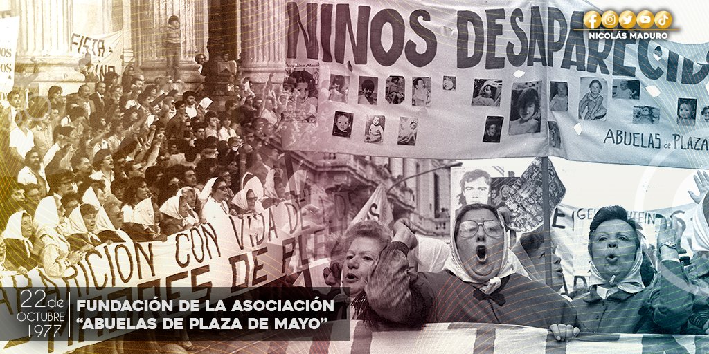 La Asociación “Abuelas de Plaza de Mayo”, cumple 45 años de lucha incansable, buscando la verdad y reclamando justicia para las familias víctimas de la dictadura militar en Argentina. ¡Mi saludo a todas las abuelas fundadoras, cuentan con el apoyo de la Venezuela Bolivariana!