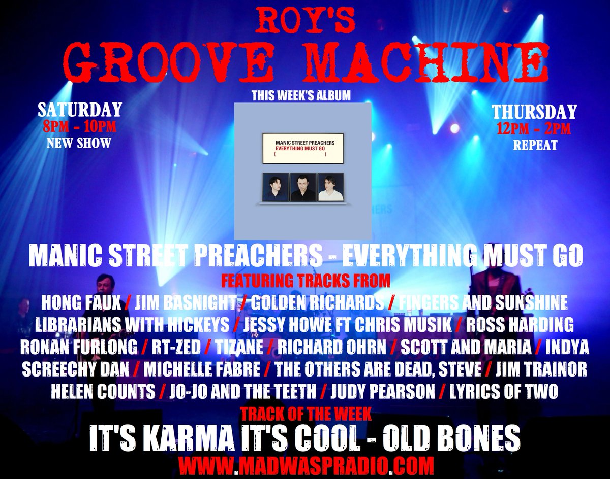 Oi Oi GROOVERS
If this talented bunch ain't enough for ya', there's tracks from Catatonia, Stereophonics, The Alarm, The Lottery Winners, Miles Hunt &amp; 2 tracks from the Manic Street Preachers album Everything Must Go. Join me from 8pm GMT on
madwaspradio.com
#newmusic2022