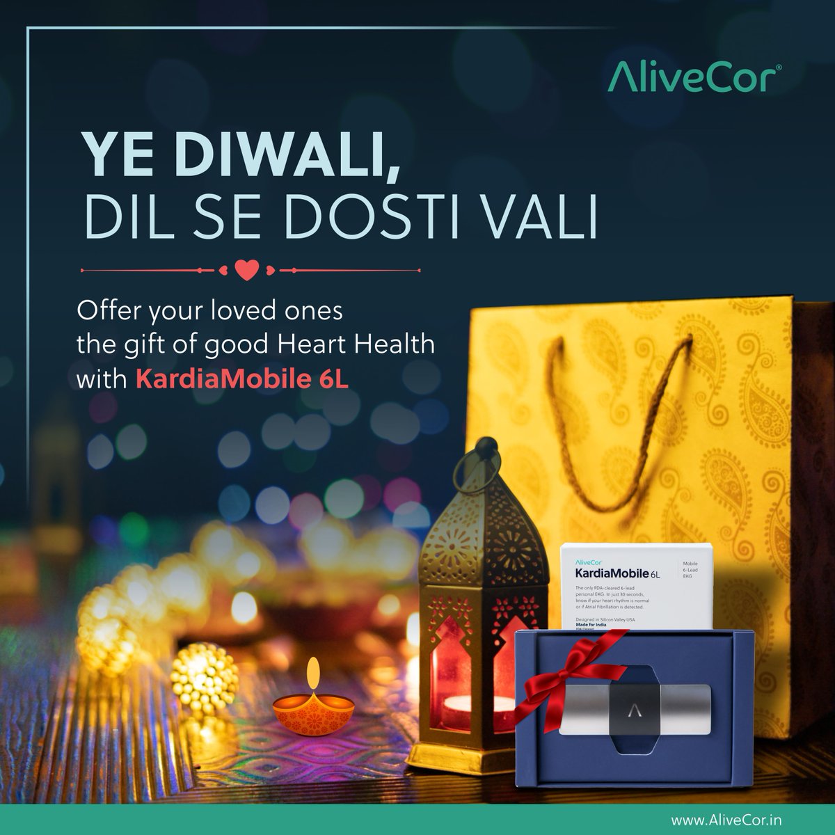 AlivecorIndia's tweet photo. This Diwali, we wish you a life full of health, happiness and harmony. Book your KardiaMobile 6L today and join the community of healthy hearts!
#hearthealthfitness #hearthealthyliving #healthyheart❤️ #healthyhearthealthymind #healthyhearttips #ecgchallenge #ecgreading https://t.co/A3GgFiOifr