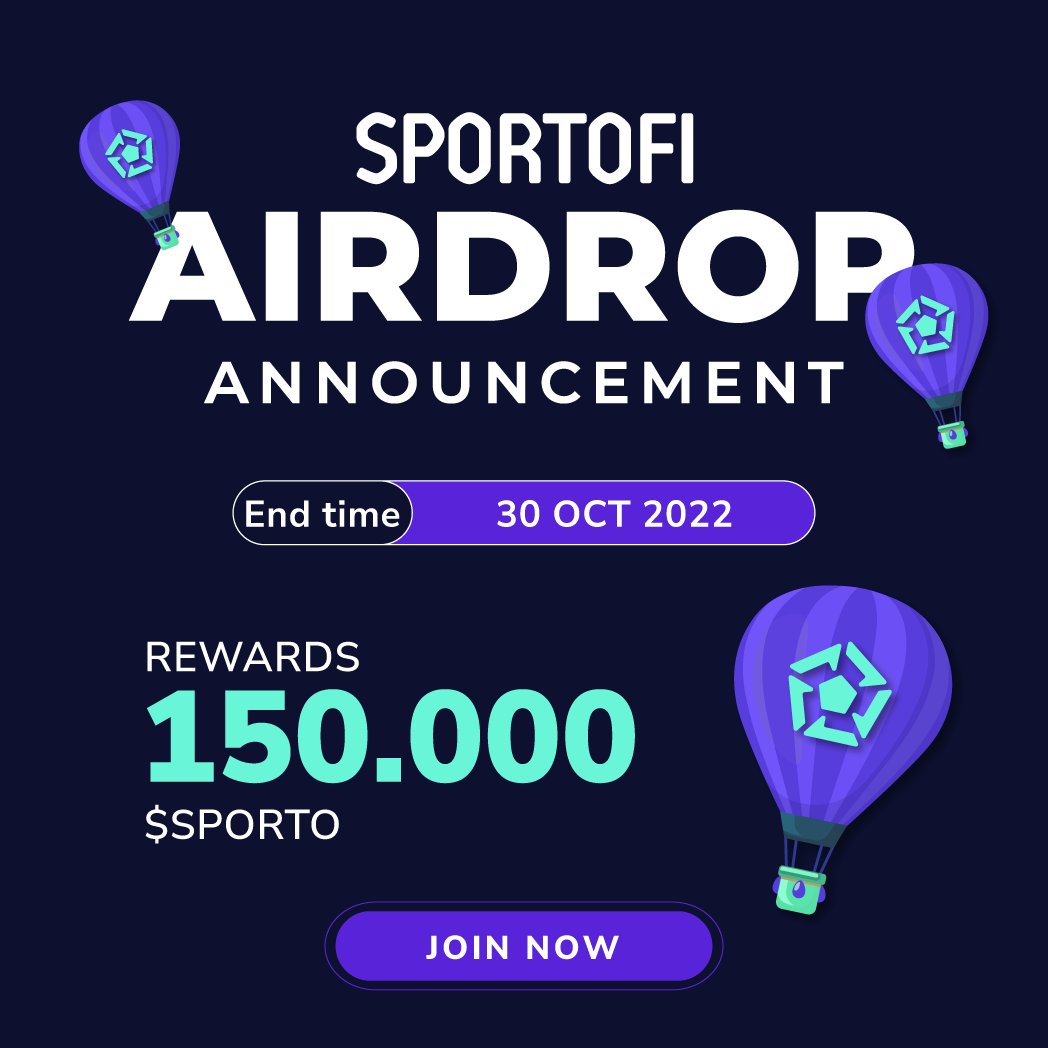 sportofi's tweet photo. We’re excited to announce that you’re invited to THE FIRST AIRDROP EVENT with prize pools UP TO 150,000 $SPORTO for all beloved communities

📌 JOIN NOW: https://t.co/iJJvEtjSxW

⏰ End date 30 October 
💰 Total Rewards: 150,000 $SPORTO💰

#airdrop #Sportofi #SPORT https://t.co/1vtruhQIGd