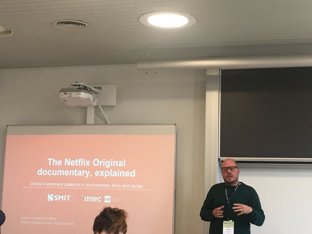 AxelleAsmar's tweet photo. Last but certainly not least for @ECREA_eu , a very interesting presentation of @Cat_Iordache and @TimRaats from @imec_smit on the re-popularisation of documentary through the Netflix Original during the MICP panel https://t.co/sKJIwmIkjk