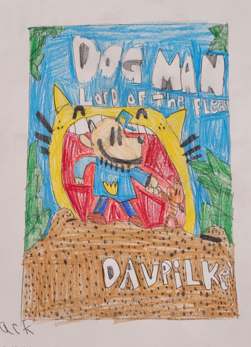 My students have fallen in LOVE with the #DogMan series after I read aloud one the books. It's great to have a book that ignites a passion for reading! One my students brings me his artwork on a frequent basis. Here is his latest creation. It's amazing! #DavPilkey #2ndGrade