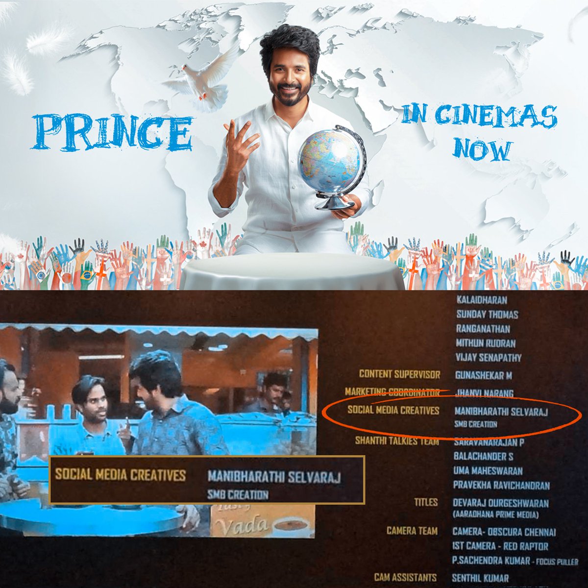 Happy for being part of this project #Prince 🕊️❤️ #PrinceinCinemas Now

#SocialMediaCreatives @smbcreation #SMBcreation

@Siva_Kartikeyan @anudeepfilm @MusicThaman

Thanks for the Trust @SureshProdns @SVCLLP @ShanthiTalkies Team ❤️