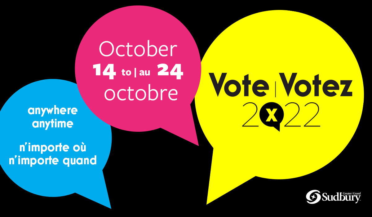 Advance paper ballot voting is open from 10 a.m. to 4 p.m. today (Oct 22) at these three locations:
•Centennial Community Centre &amp; Arena 
•Chelmsford Community Centre &amp; Arena 
•Tom Davies Square, Foyer (parking is free)
greatersudbury.ca/city-hall/muni…