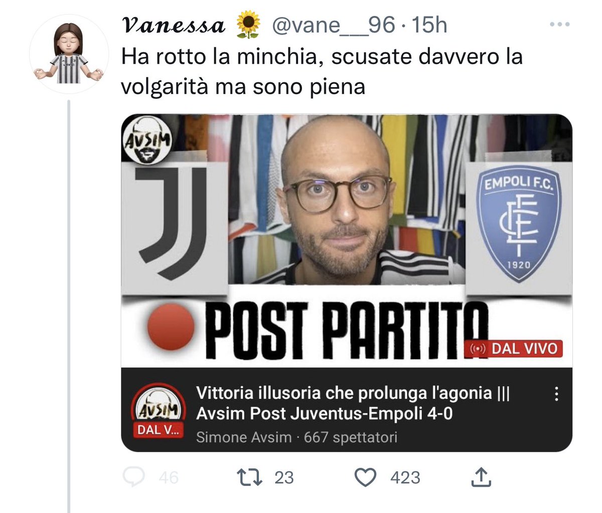 jacketta_tv's tweet image. Che tristezza possedere un livello così basso di contenuti al punto di esortare le persone a non seguire qualcuno che fa semplicemente il suo lavoro in maniera libera, com’è giusto che sia. 

Ipocriti e infimi @AJG_Official 

#JuveEmpoli #avsim