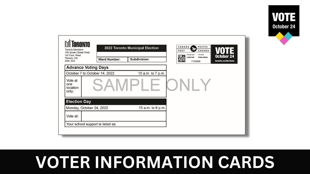 cityoftoronto's tweet photo. You don't need a Voter Information Card to vote in the municipal election! If you’re on the voters’ list, print/download your card @ https://t.co/VDj4jcN0CU &amp; show it w/ acceptable ID OR add your name @ the voting place on Oct 24 https://t.co/mKYWFTcgH9 #TOVotes22 #TOVotesOct24 https://t.co/9hIhJ8x3YR
