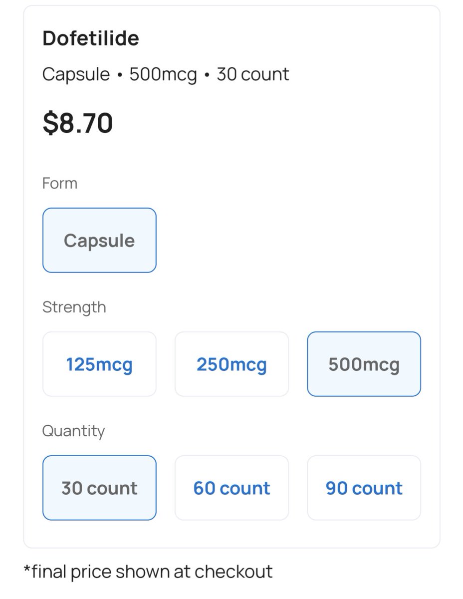 #epeeps this is worth sharing. How many of your patients had to stop dofetilide or other drugs due to cost? Take a look at #costplus. Several generic meds at deep discounts. Hope to see DOACs on this list soon. costplusdrugs.com/medications/do…