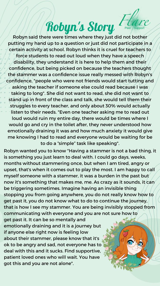FlareCares's tweet photo. We also wanted to highlight Robyn, co-founder &amp; mentor of Flare that over the past week has been a great help at making this post, Thank you Robyn 💕
-
#internationalstammerawarenessday #InternationalStammerAwareness #Stammer #stutter #StammerAwareness #StutterAwareness #ISAD2022 https://t.co/A1Ly0sFNkt