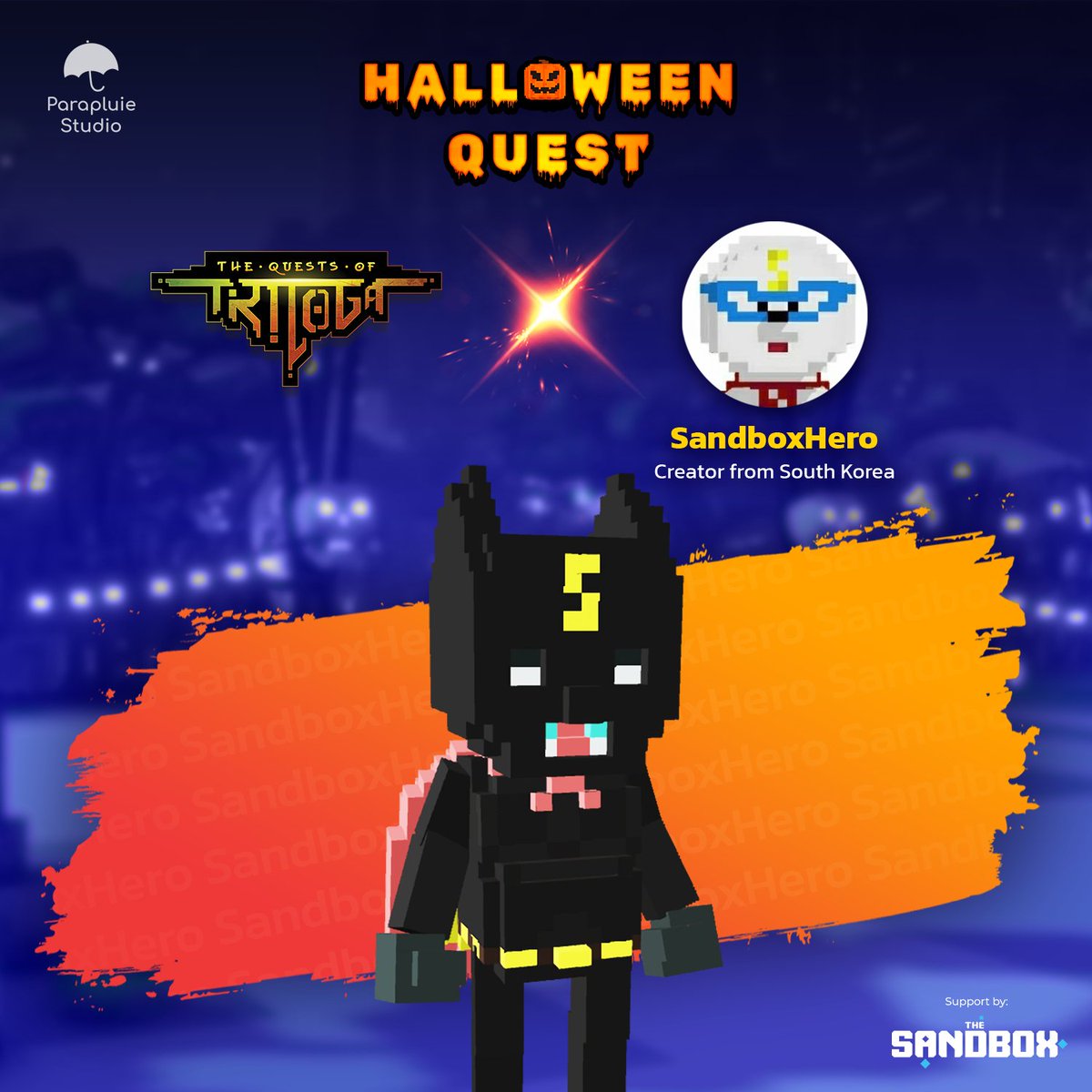 🎃Halloween Quest 
collaboration with creator '쌘맨_SandboxHero'

🎁NFT - 1st Festive Giveaway *5

1⃣Follow 
<a href="/questsoftriloga/">Quests Of Triloga</a>+<a href="/thessaenman/">쌘맨_SandboxHero</a> 
2⃣RT + Like
3⃣Join discord discord.gg/VpDrPUsv2a

🗓Only 22-28 Oct 

#SandFam #NFTgiveaway #Sandbox #Metaverse
