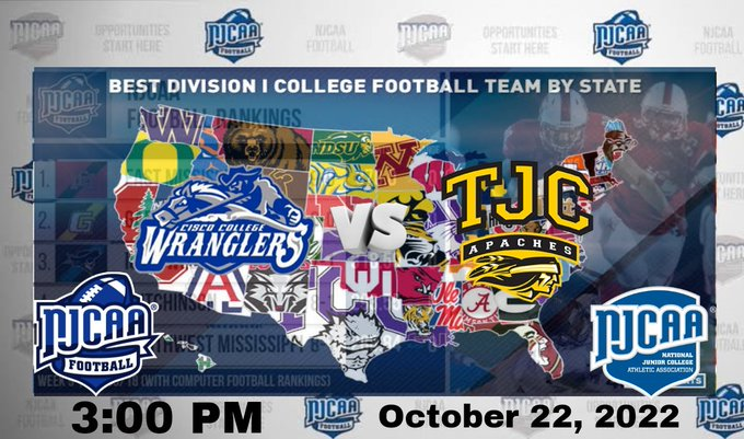 3:00 PM October 22, 2022
🔗 bit.ly/3TMWngm
Tyler vs Cisco - NJCAA FOOTBALL
<a href="/CiscoCollege/">Cisco College</a> <a href="/briscoe_javonte/">Theylovejb</a> @3damiannn <a href="/AzainBrown/">Aza’in Marqui Brown</a> <a href="/Austin_bro_99/">Austin Lozano</a> <a href="/CiscoWranglerFB/">Cisco Junior College Football</a> <a href="/CraigHi31654345/">Craig Hill</a> <a href="/JavarousTyson/">javarous tyson</a> <a href="/Jalen28davis/">Dionelle(Jalen)Davis💫</a> <a href="/P3droposadas76/">Pedro</a> <a href="/traysmoove77/">Noah Howell</a> <a href="/CoachMat26_/">Mathis Thomas Jr</a>