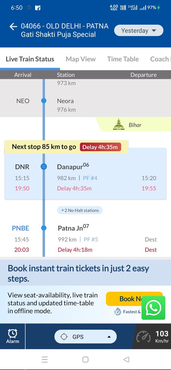 surajkumar04011's tweet photo. Today Riched ..? Nice Work Indian Railways 🙏🙏 Train No- 04066  Mostly 4:30 hrs Late, No Value Of Time in Indian Railways Thxu @RailMinIndia @RailwaySeva @AshwiniVaishnaw https://t.co/LMWe7ewuiQ