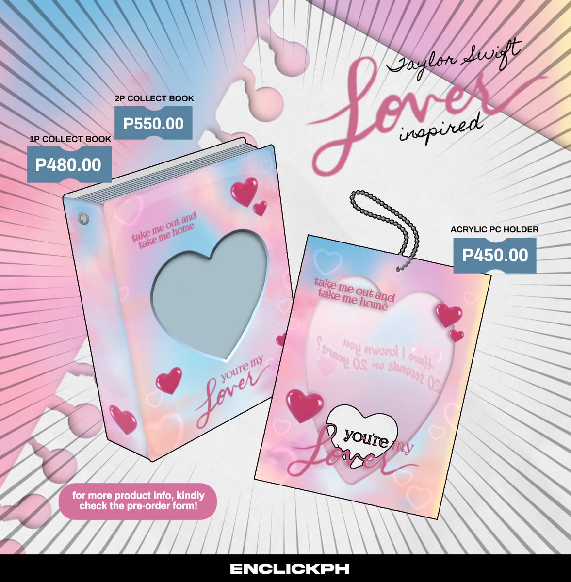 enclickph's tweet photo. 🖱️🛍 Taylor Swift Inspired Collect Book and Acrylic Photocard Holder ( paper rings &amp; lover ) designed by enclickph! 

💭 ₱450 ~ ₱950

DOO: OCT. 30
DOP: NOV. 1

🛒 more info below! 👇🏻
🔗 https://t.co/6U0xAf8vu8 https://t.co/IsOHvfHXR6