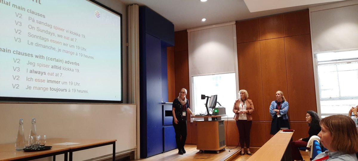 We start the afternoon session  with @AnnejDahl, Guro Busterdaud and Kjersti Faldet who present their work on L3 verb placement!