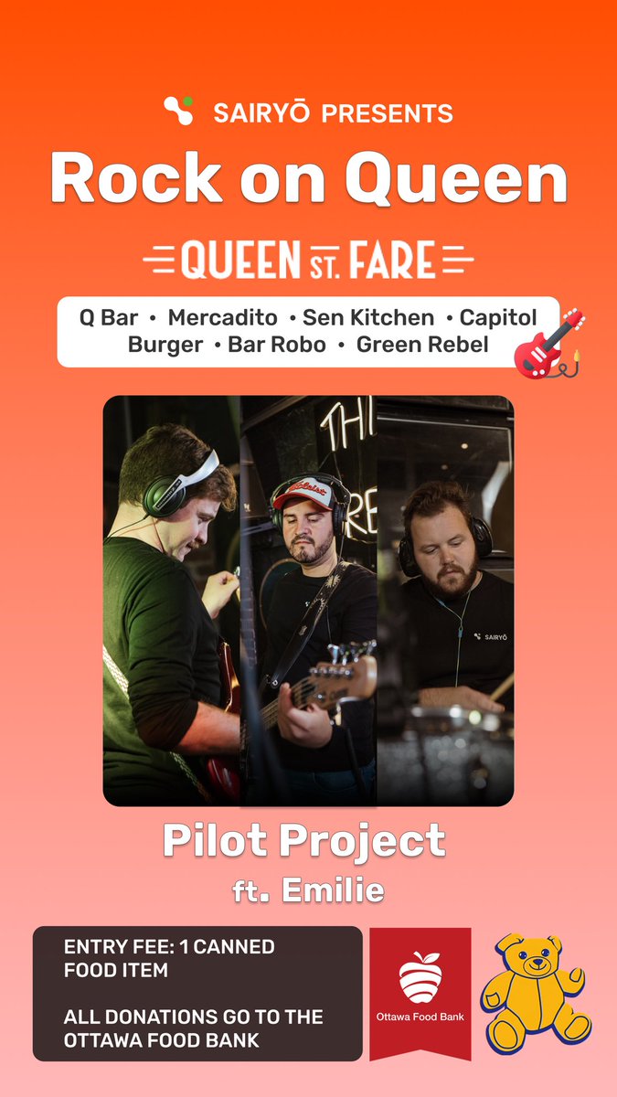 Join us for Rock on Queen today Sat Oct 22 6pm at <a href="/QueenStFare/">Queen St. Fare</a> with @PilotProject in support of @OttawaFoodBank and <a href="/CHEO/">CHEO Ottawa</a> 

Free Tickets eventbrite.com/e/405265970427