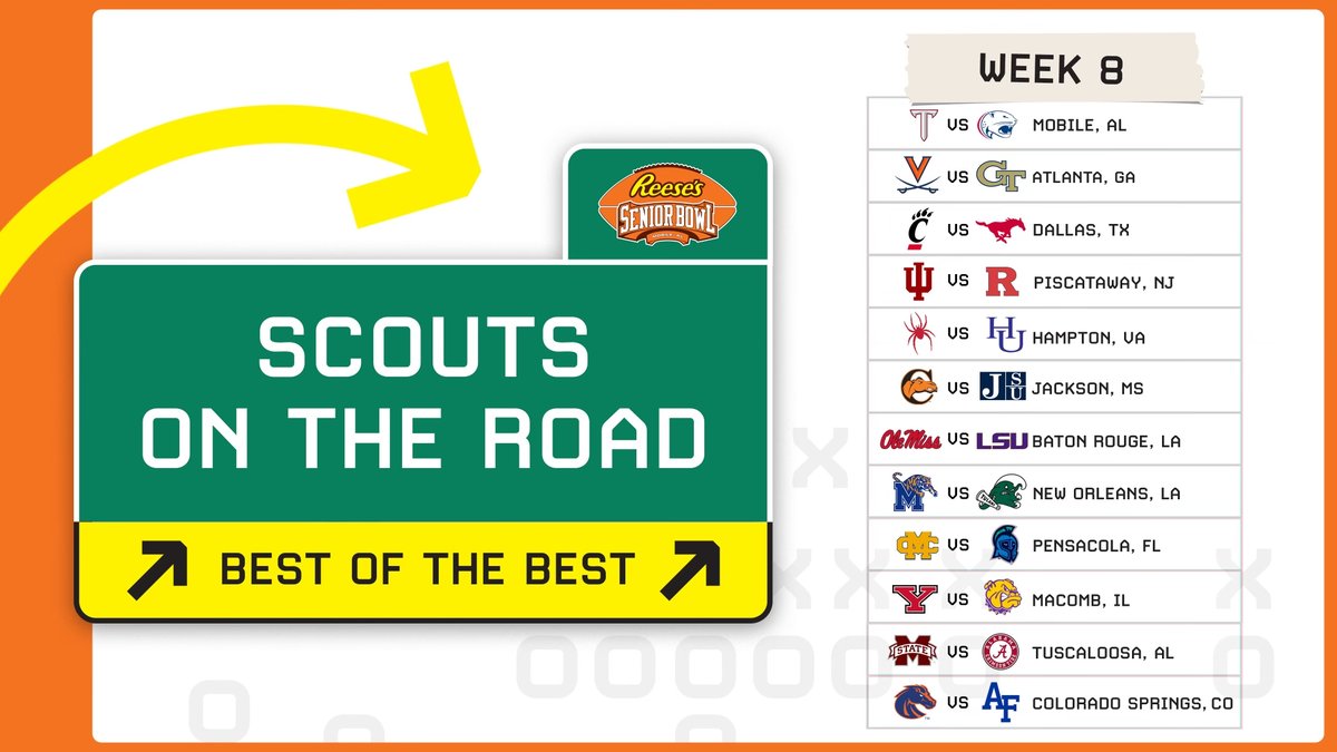 🏎💨 Big day for our scouts on the road for week 8 of college football. 12 games this weekend 💪 Want more inside info on who we are seeing today? Follow the link! #TheDraftStartsInMOBILE™️ seniorbowl.com/on-the-road-ag…