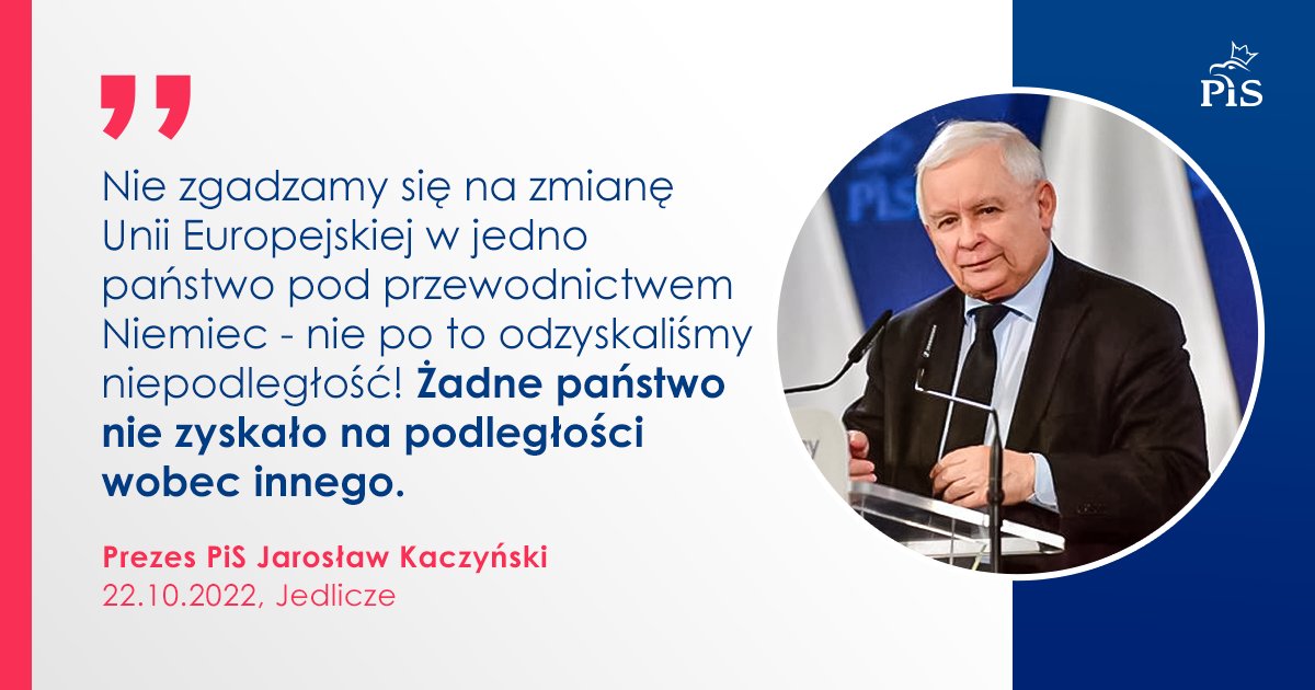 🔴 Nie zgadzamy się na zmianę #UE w jedno państwo pod przewodnictwem Niemiec - nie po to odzyskaliśmy niepodległość! - Prezes #PiS J. #Kaczyński. #DobryRządNaTrudneCzasy 🇵🇱