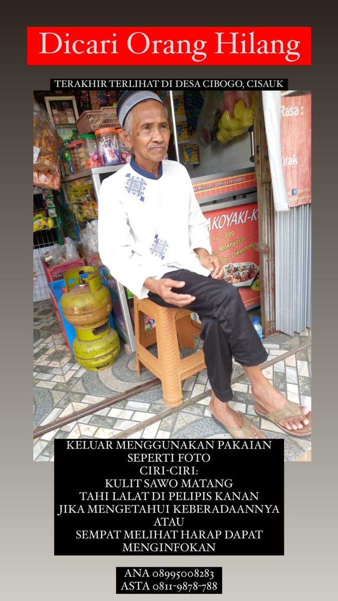 Buat warga tangerang atau sekitarnya, tolong banget kalo liat Abah ini mohon segera hubungin nomer yg ada difoto atau bisa dm ke akun ini.