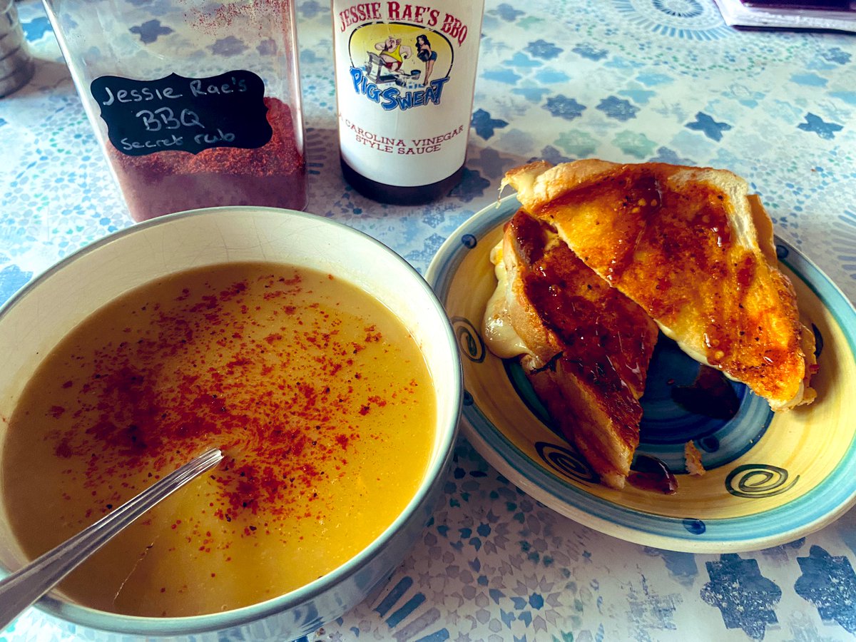 jonkelly31's tweet photo. Bbq rubs&sauces are not just for your meat!! 3 cheese grilled cheese sandwich with homemade soup!! Hey @JessieRaesBBQ I’m running low on #pigsweat 😃 #bbqrubs #bbqsauces https://t.co/9UpFAqDX2K