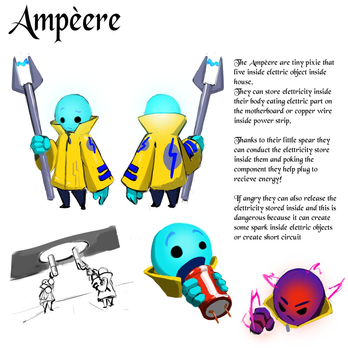 Bacon_burgher's tweet image. Ampèere - pixie of elettric objects

#characterdesign #concept #randomidea #digital #digitalart #conceptidea #cute #elettricity #fantasycharacter