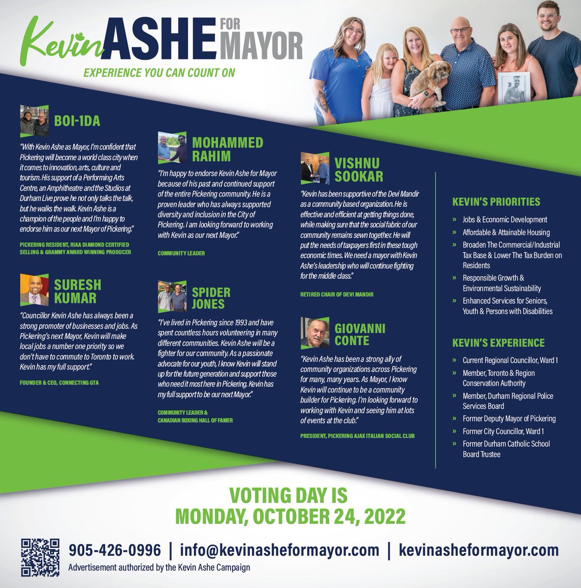 KevinAshe4Mayor's tweet photo. Thank you to all of my supporters! For Experience You Can Count On, Vote Kevin Ashe

📩 kevin@kevinasheformayor.com 
📞 905.426.0996
🔗 https://t.co/wqu4I85bpG 

#CountOnKevin #KevinAsheForMayor #pickering #mayor https://t.co/MKdoZOUIHQ