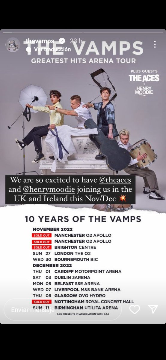 TVampsMexico's tweet photo. Te Vamps compartirá escenario con The Aces y Henry Moodie en UK e Irlanda en Noviembre y Diciembre.

#TheVamps 🌎 https://t.co/3US1HKpbMg