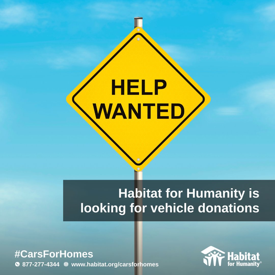 Habitat for Humanity is looking for vehicle donations! Learn more bit.ly/37tKx5S

#HabitatForHumanity 
#CarsForHomes 
#GiveBack
#DonateForGood