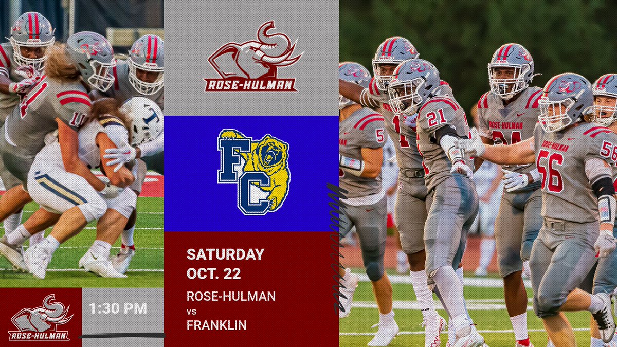 rhitsports's tweet photo. FOOTBALL: IT'S HOME GAMEDAY!  The Rose-Hulman football team hosts Franklin in a key matchup of 3-0 HCAC unbeatens TODAY at 1:30 pm at Cook Stadium. #GoRose

Live video, live stats and preview: https://t.co/V0661BJakA https://t.co/AONGBrjs2S